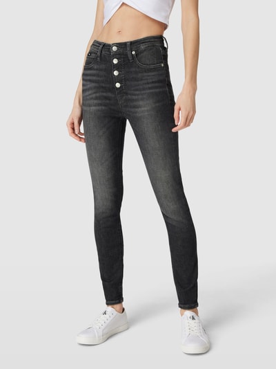 Calvin Klein Jeans Skinny fit jeans met labeldetail Middengrijs - 4