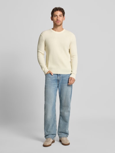 Manuel Ritz Gebreide pullover met ribboorden Wit - 1