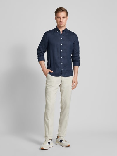 Casual Friday Leinenhemd mit Button-Down-Kragen Dunkelblau 1