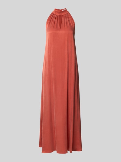 Produktfoto, Midikleid aus Viskose-Mix mit Neckholder von Jake*s Collection in Rostrot, fließende Textur, Straight Fit, Cut Out, Stretch-Anteil