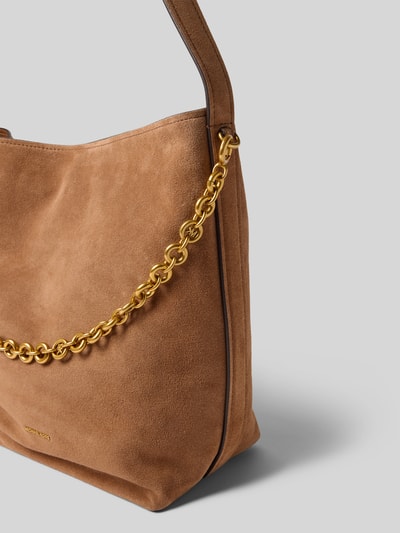 Productfoto, Handtasche aus Leder mit Label-Applikation Modell 'NOLITA' van MICHAEL Michael Kors in lichtbruin leer met labelapplicatie, schouderband, goudkleurige ketting, hoofvak met magneetsluiting, Breedte maat 1: 35 cm, Lengte maat 1: 33 cm, Diepte maat 1: 17 cm, schouderband lengte 72 cm, zachte suède textuur
