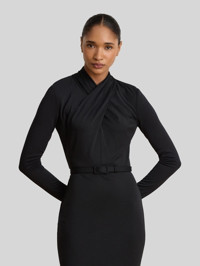 Lauren Ralph Lauren Midi-jurk met gedrapeerde wikkelcol Zwart - 1