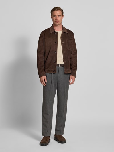 Strellson Regular Fit Lederjacke aus echtem Ziegen-Velours Modell 'FLINT' Mittelbraun 1