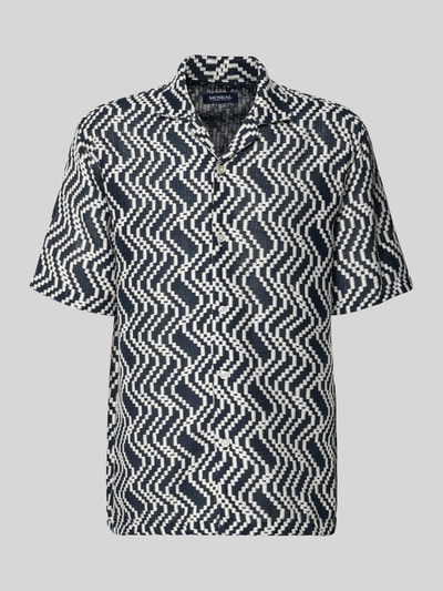 Produktfoto, Regular Fit Freizeithemd im Allover-Look von MCNEAL mit schwarz-weißem Zickzackmuster, Umlegekragen, kurzärmlig, Baumwoll-Mix