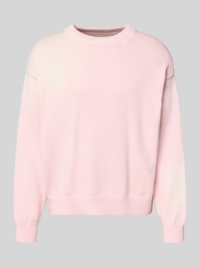 Produktfoto, Strickpullover mit gerippten Abschlüssen von ANOTHER COTTON LAB, reine Baumwolle in hellem Rosa, lockerer Schnitt, Rundhalsausschnitt