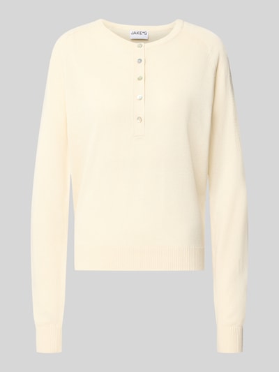 Produktfoto, Henley-Shirt mit Knopfleiste von Jake*s Casual in Creme, Material-Mix mit Leinen-Anteil, Regular-Fit, Rundhalsausschnitt