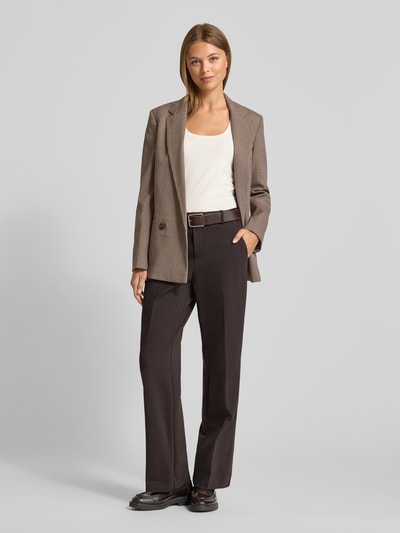 STEHMANN Spodnie materiałowe z prostą nogawką w kant model ‘Fenja’ Czekoladowy 1