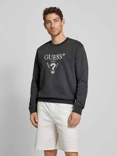 Guess Sweatshirt mit Label-Print Modell 'TREATED' Black 4