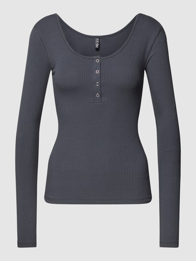 Pieces Shirt met lange mouwen in riblook, model 'KITTE' Rookblauw - 2
