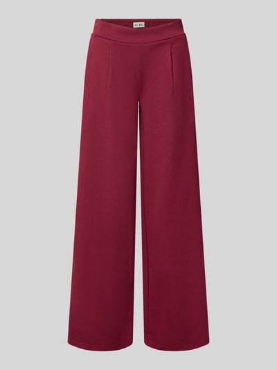 Produktfoto, spodnie Wide Fit Hose mit Viskose-Anteil Modell 'Kate' von ICHI, elastyczna mieszanka materiałów z dodatkiem wiskozy, krój wide fit, zakładki w pasie, wpuszczane kieszenie, częściowo elastyczny pas, szerokość w rozmiarze S: 38 cm, długość wewnętrzna nogawki w rozmiarze S: 80 cm