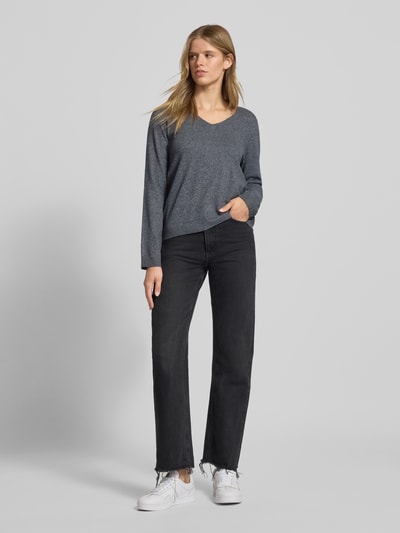 Pieces Regular Fit Pullover mit V-Ausschnitt Modell 'BREE' Dunkelgrau Melange 1