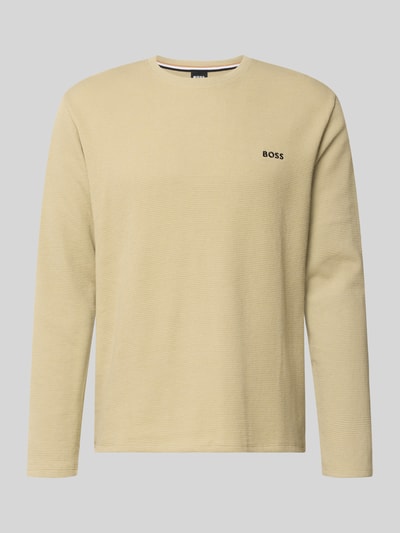 Produktfoto, Regular Fit Langarmshirt aus Baumwoll-Mix Modell 'WAFFLE LS-SHIRT' von BOSS in Beige mit feiner Waffelstruktur, Herren Langarmshirt