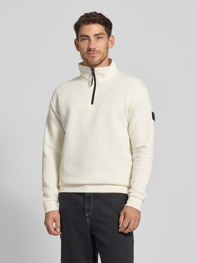 Tom Tailor Denim Regular Fit Troyer aus Baumwoll-Mix Offwhite 4