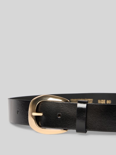 Produktfoto, Gürtel aus echtem Leder von Weinmann in Schwarz mit goldfarbener Dornschließe, unifarbenes Design, Breite 3 cm bei Größe 80