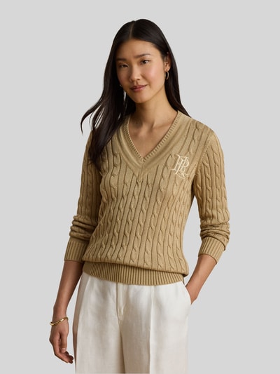 Lauren Ralph Lauren Sweter o kroju regular fit z mieszanki bawełny z wyhaftowanym logo Jasnobrązowy 4