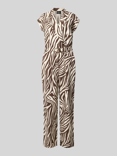 Produktfoto, Regular Fit Jumpsuit aus Lyocell-Mix von s.Oliver BLACK LABEL in Braun und Creme mit Zebra-Muster und Gürtel, strukturierte Oberfläche