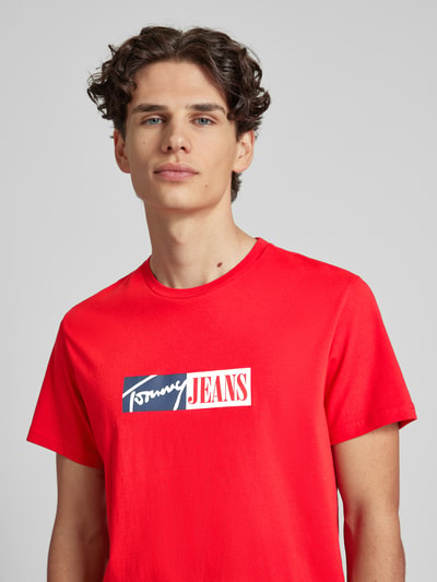 Tommy Jeans Slim fit T-shirt met labelprint Rood - 3