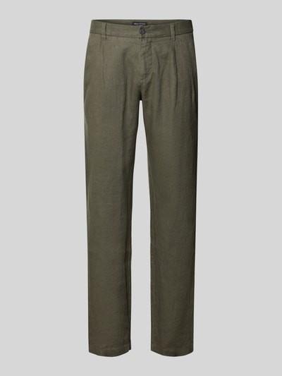Productfoto, Leinenhose Modell 'OSBY JOGGER PLEATS' van Marc O'Polo, unikleurig, tapered fit, bundplooien, elastische taille, knoop- en ritssluiting, steekzakken voor, paspelzakken met knoop achter, gemaakt van puur linnen.