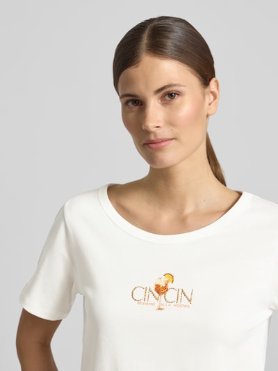 monari T-Shirt mit Motiv-Print und Strasssteinbesatz Weiss 3