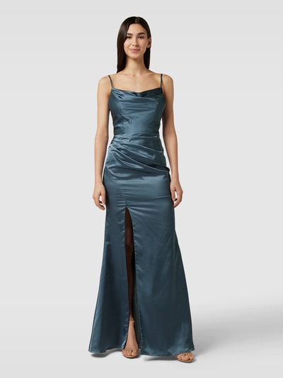 Luxuar Abendkleid mit Gehschlitz Blau 4