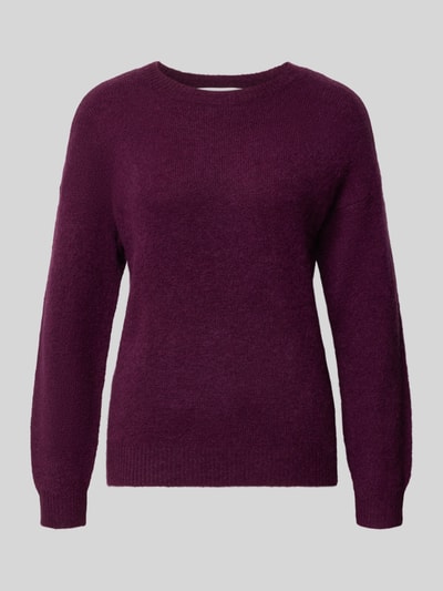 Produktfoto, Regular Fit Strickpullover aus Baumwoll-Mix mit Alpaka-Anteil von MSCH Copenhagen in dunklem Violett, Modell Hope, feine Strickstruktur, taillierte Passform, glatte Oberfläche