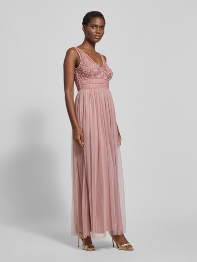 Lace & Beads Abendkleid mit Perlen- und Ziersteinbesatz Rose 1