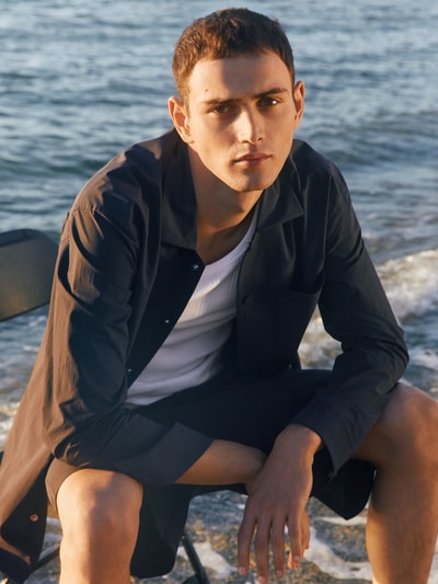 JAKE*S STUDIO MEN Korte regular fit broek met steekzakken Metallic blauw - 6