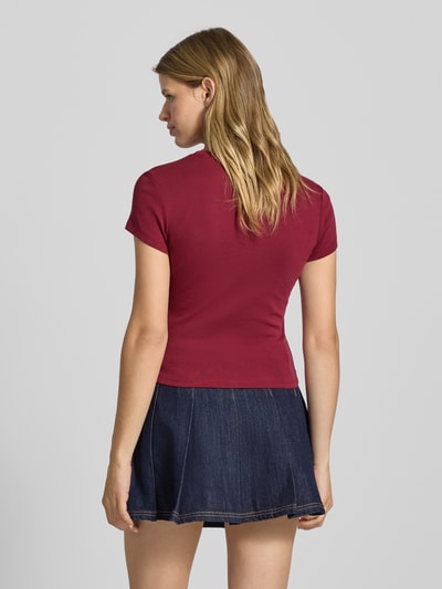 Review T-shirt met motiefstitching en ronde hals Bordeaux - 5