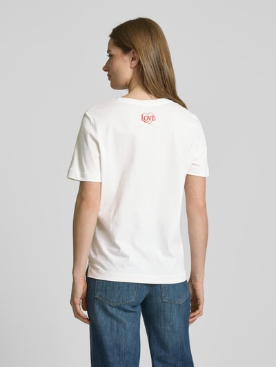 Oui T-Shirt mit Motiv- und Statement-Print Offwhite 5