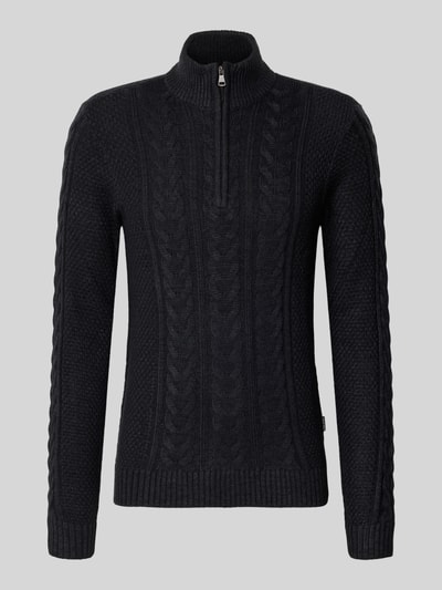 Blend Sweter z dzianiny z zamkiem błyskawicznym model ‘BASIM’ Czarny 2