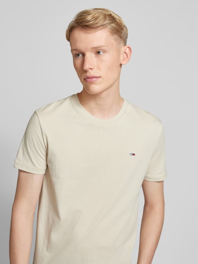 Tommy Jeans Slim fit T-shirt met logostitching Beige gemêleerd - 3