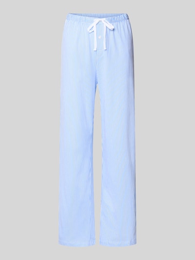 Produktfoto, Wide Leg Stoffhose mit Tunnelzug von Lauren Ralph Lauren, aus reiner Baumwolle, hellblau-weiß gestreift, elastischer Bund