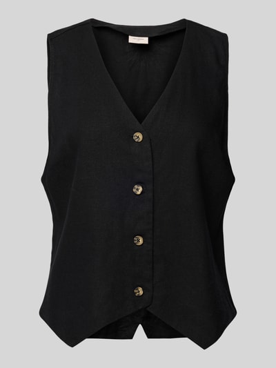 FREE/QUENT Linnen gilet met V-hals, model 'Lava' Zwart - 2