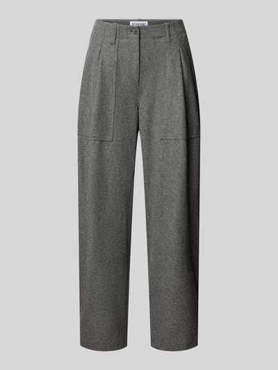 Produktfoto, Regular Fit Barrel Leg Hose mit Viskose-Woll-Anteil Modell 'October' von CAMBIO, graue Melange-Optik, Webware, sichtbare Knopfleiste, Gürtelschlaufen, Gesäßtaschen und seitliche Eingrifftaschen, Materialmix