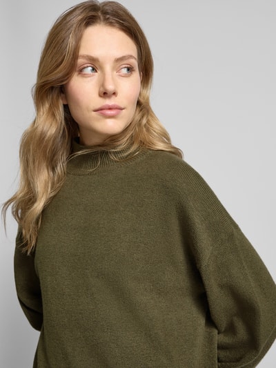 s.Oliver RED LABEL Relaxed Fit Strickpullover aus Baumwoll-Woll-Mix mit Stehkragen Khaki 3