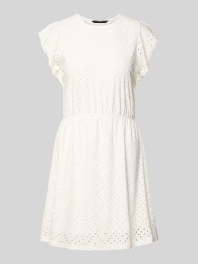 VERO MODA Tailliertes Sommerkleid mit Lochstickmuster Modell 'TASSA' Weiss 2