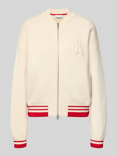 Produktfoto, Oversized Bomberjacke aus Baumwoll-Mix mit Woll-Anteil Modell 'ICONIC A' von Armedangels, Optik: Unifarben, College-Kragen, Zweiwege-Reißverschluss, Logo-Stitching, Langarm, Ärmelabschluss und Rumpfabschluss: Gerippt, seitliche Eingrifftaschen, Materialverarbeitung: Rippstrick