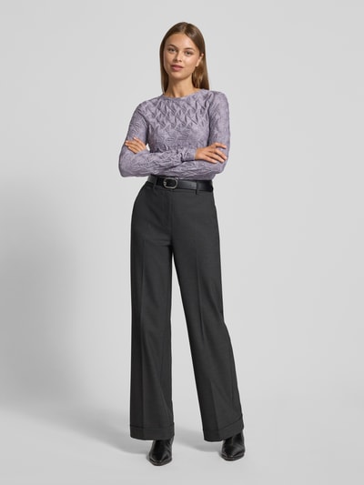 Jake*s Collection Shirt met lange mouwen, structuurmotief en ronde hals Lavendel - 1