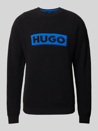 Hugo Blue Gebreide pullover met labelstitching, model 'Seylo' Zwart - 2