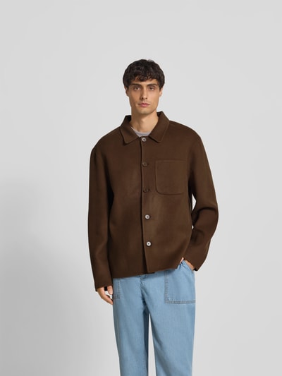 Officine Générale Regular Fit Hemdjacke aus reiner Wolle Mittelbraun 4