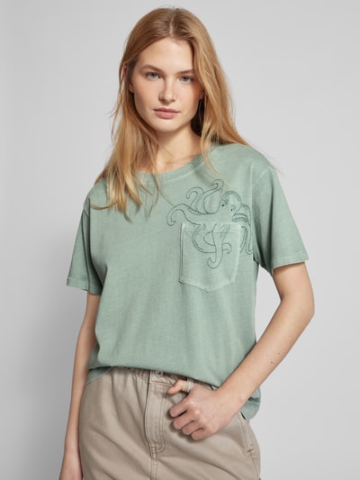 Jake*s Casual T-Shirt mit Motiv-Stitching Oliv 3