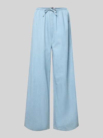 Produktfoto, hellblaue Pull-on-Jeans mit weitem Bein und Kordelzug von REVIEW, reine Baumwolle, Wide Leg, Gesäßtasche, glatte Textur