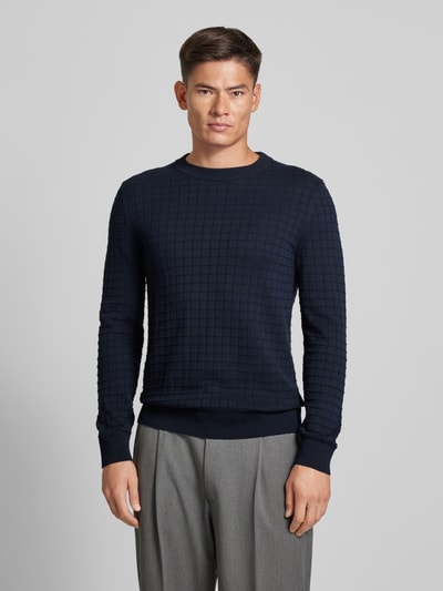 HUGO Gebreide pullover met structuurmotief, model 'Scoult' Marineblauw - 4