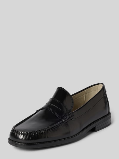 Produktfoto, Loafers aus Leder Modell 'PENNYBAR' van Jack & Jones in zwart glad leer met afgeronde punt en comfortmodel, hakhoogte 2 cm, schachthoogte 7 cm, schachtbreedte 13 cm