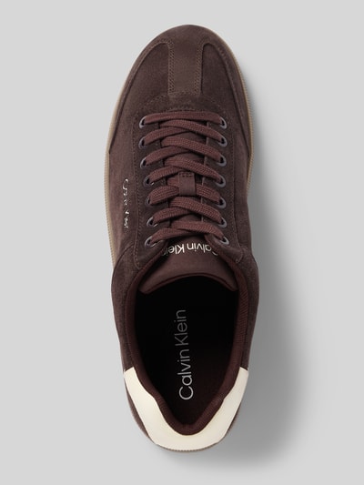 CK Calvin Klein Sneakersy skórzane z napisem z logo Ciemnobrązowy 3