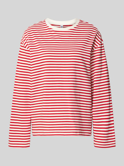 Produktfoto, Regular Fit Langarmshirt aus Baumwoll-Mix Modell 'SADIE' von Pieces, czerwono-białe paski, okrągły dekolt, krój regular fit