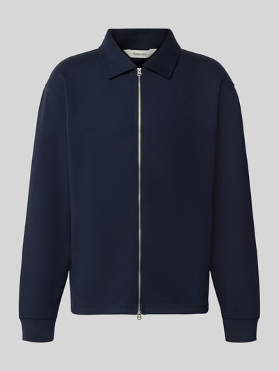 Produktfoto, dunkelblaue Regular Sweatjacke aus Baumwoll-Mix Modell 'TOM' von Selected Homme, glatte Textur, schlichter Schnitt