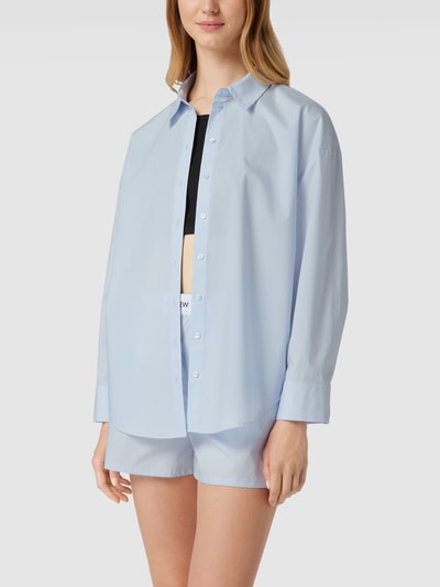 Review Overhemdblouse met afgeronde zoom, model 'SLEEKY BLOUSE' Rookblauw - 4