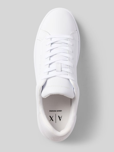 Produktfoto, Sneaker mit Label-Details Modell 'LONDON ACTION' von Armani Exchange, weiß, runde Spitze, glatte Textur, Schnürung, Herrenschuh, Absatzhöhe 3 cm, Schafthöhe 8 cm, Schaftweite 8 cm