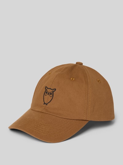 Knowledge Cotton Apparel Basecap mit Motiv-Stitching Cognac 1